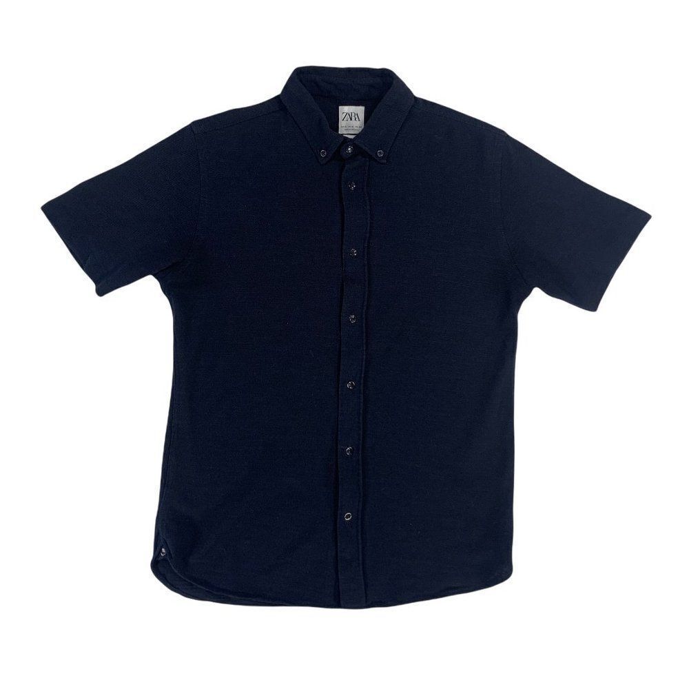 Zara Shirt Women's Medium Blue‎ Short Sleeve Button Down Summer Casual Beach Top
